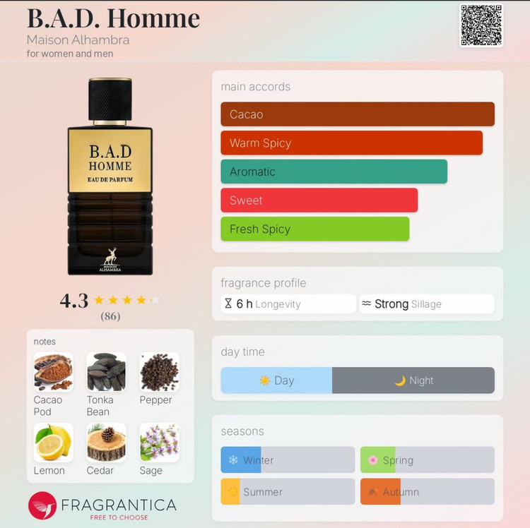 عطر ادکلن بد هوم B.A.D Homme مشابه ادکلن بد بوی از شرکت الحمبرا Maison Alhambra