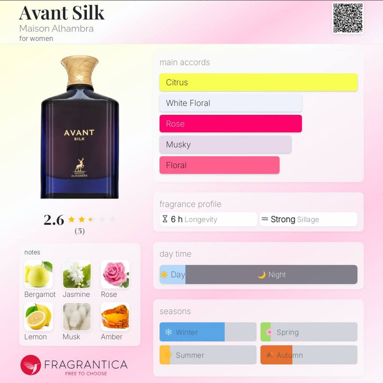 عطر ادکلن زنانه آوانت سیلک Avant Silk مشابه ادکلن کرید کویین آف سیلک از شرکت الحمبراMaison Alhambra