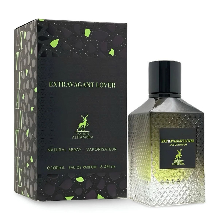 عطر ادکلن اکستراویجنت لاور Extravagant Lover مشابه ادکلن ولنتینو یومو سبزValentino Uomo Born in Roma Green Stravaganza از برند الحمبرا Maison Alhmbra
